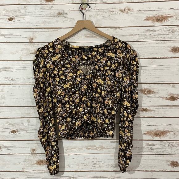 AFRM Floral Wrap Front Long Puff Sleeve Top - Fall Bouquet - Medium - Picture 11 of 12